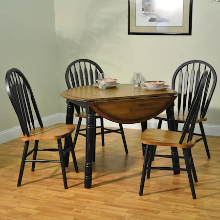 Black-Trimmed Drop Leaf Table with 4 Bow-Back Side Chairs